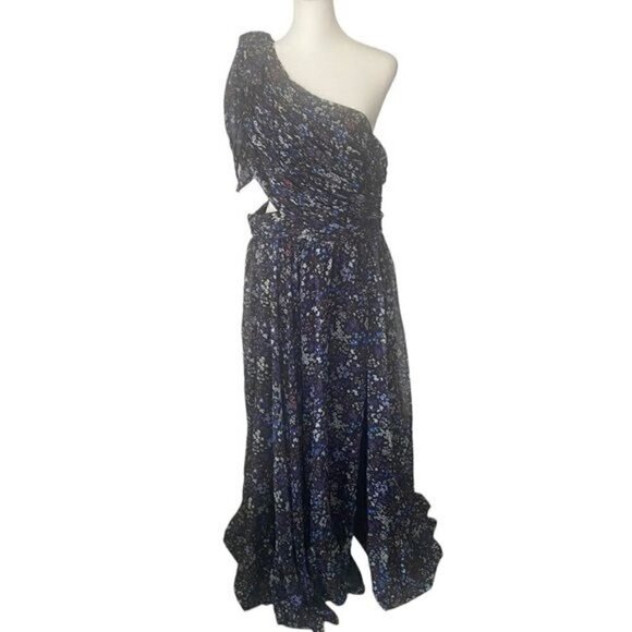 Mac Duggal One Shoulder Floral Cut Out Black Blue Gown 12 - Picture 4 of 16